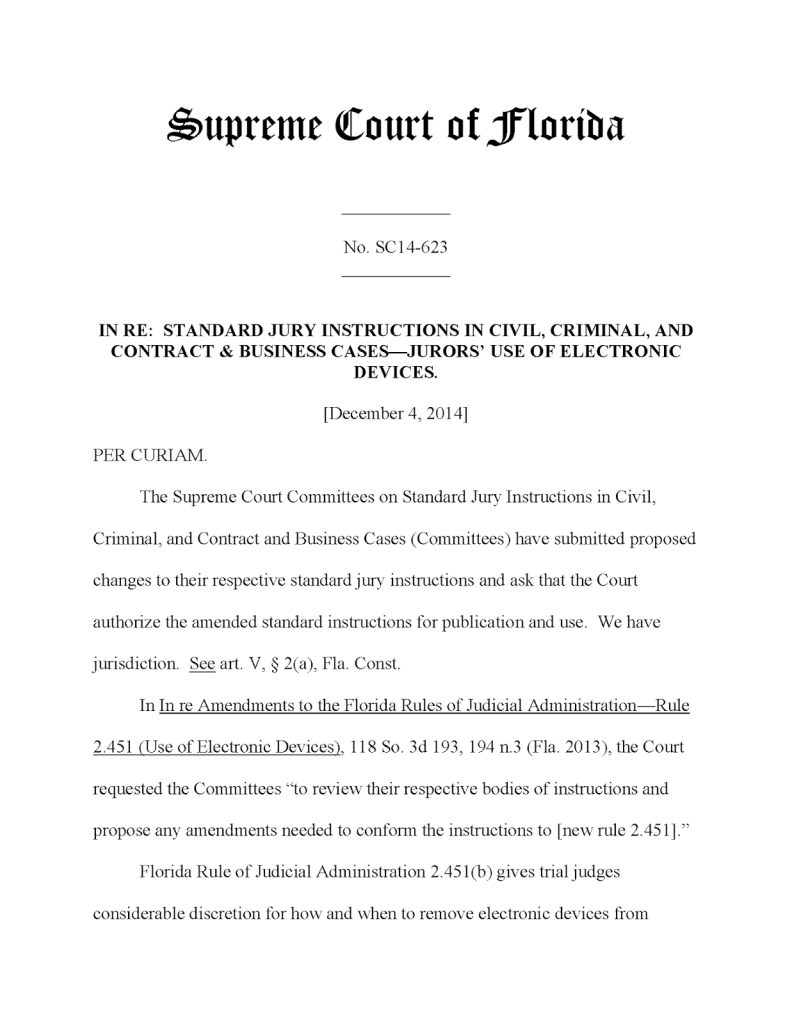 Jury Instructions on Cell Phones and Electronic Devices