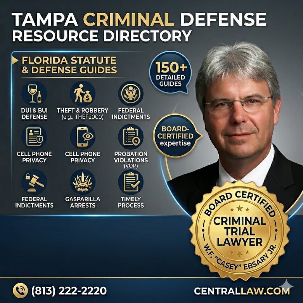 Tampa Criminal Defense Lawyer Resource Hub | Florida Law & Statute Guides Board Certified  Tampa Criminal Defense Guides